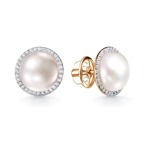 Сапфир каталог товаров Пусеты из золота с фианитом, жемчугом