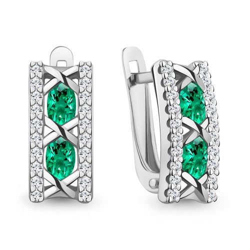 Сапфир каталог товаров Серьги из серебра с фианитом, изумрудом