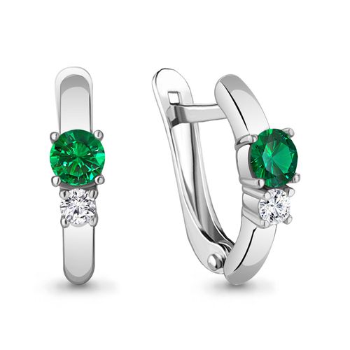 Сапфир каталог товаров Серьги из серебра с фианитом, изумрудом