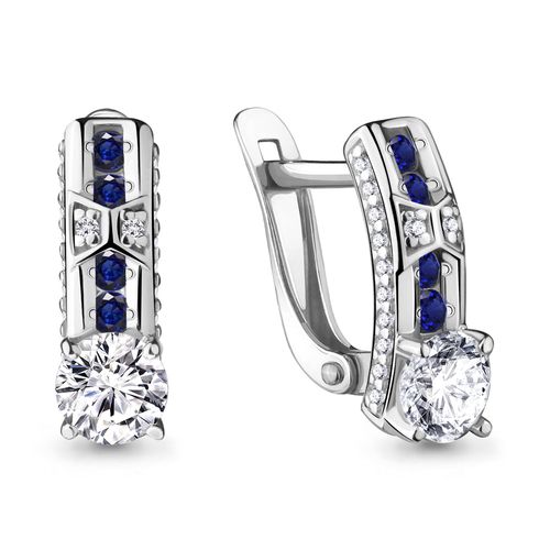 Сапфир каталог товаров Серьги из серебра с фианитом, сапфиром