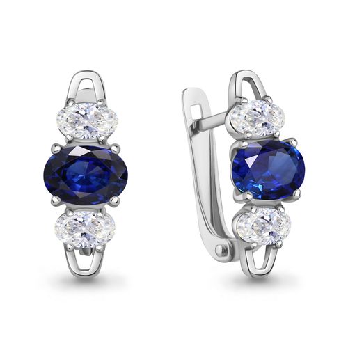 Сапфир каталог товаров Серьги из серебра с фианитом, сапфиром