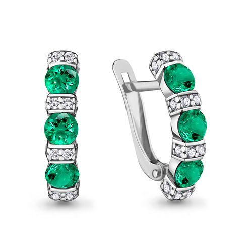 Сапфир каталог товаров Серьги из серебра с фианитом, изумрудом