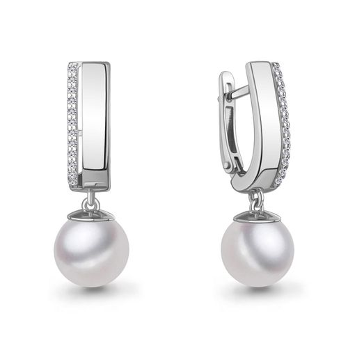 Сапфир каталог товаров Серьги из серебра с жемчугом, фианитом